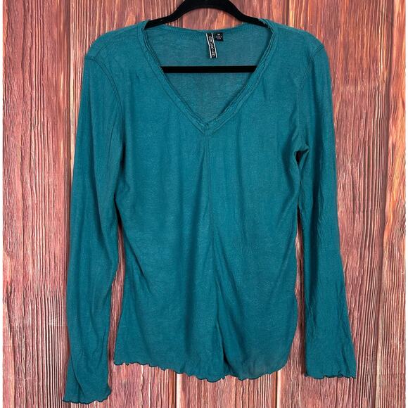 Snoskins Womens Blue V-neck Long Sleeve Top Size Medium M Casual Basic USA - Picture 1 of 5